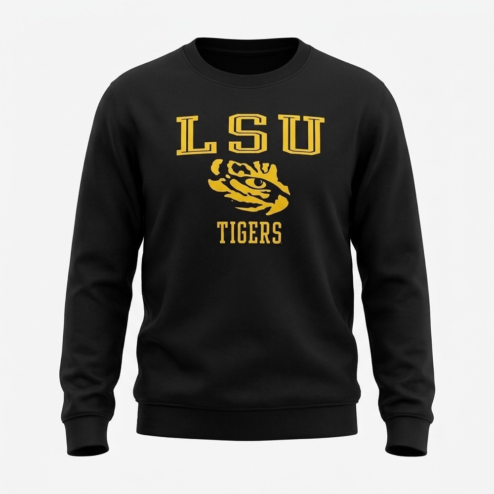 LSU Tigers Sweatshirt Mens 2XL Black Yellow Crewneck Game Day College Sports